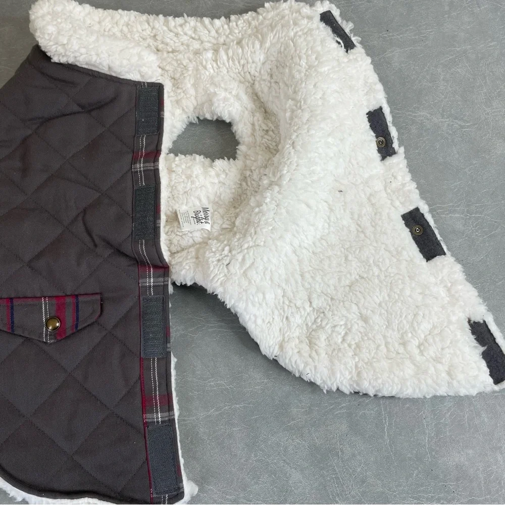NEW Charcoal Quilted Dog Jacket with Cream Fleece Lining